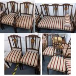 An Edwardian salon mahogany suite consisting of two armchairs, sofa, and four side chairs Location: