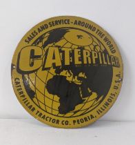 A late 20th century caterpillar enamel advertising sign 38cm in diameter Location: