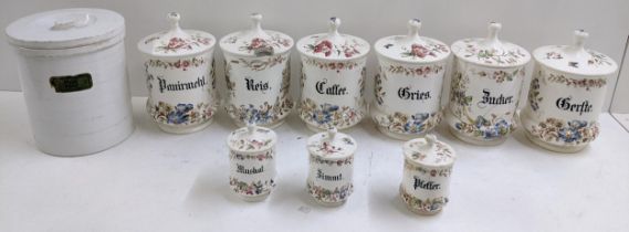 A group of late 19th century German kitchen jars, together with a flour jar circa 1900 Location: 2:2