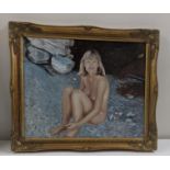 An oil on canvas depicting a portrait of a nude girl, 40cmHx 50.5cmW in a gilt frame Location: If