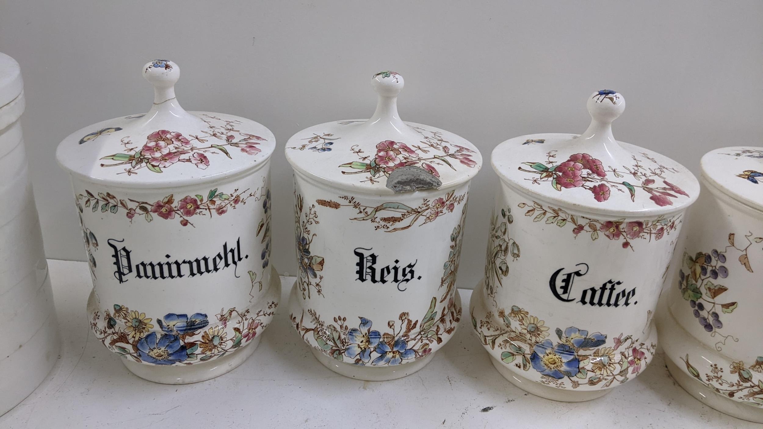 A group of late 19th century German kitchen jars, together with a flour jar circa 1900 Location: 2:2 - Image 4 of 7