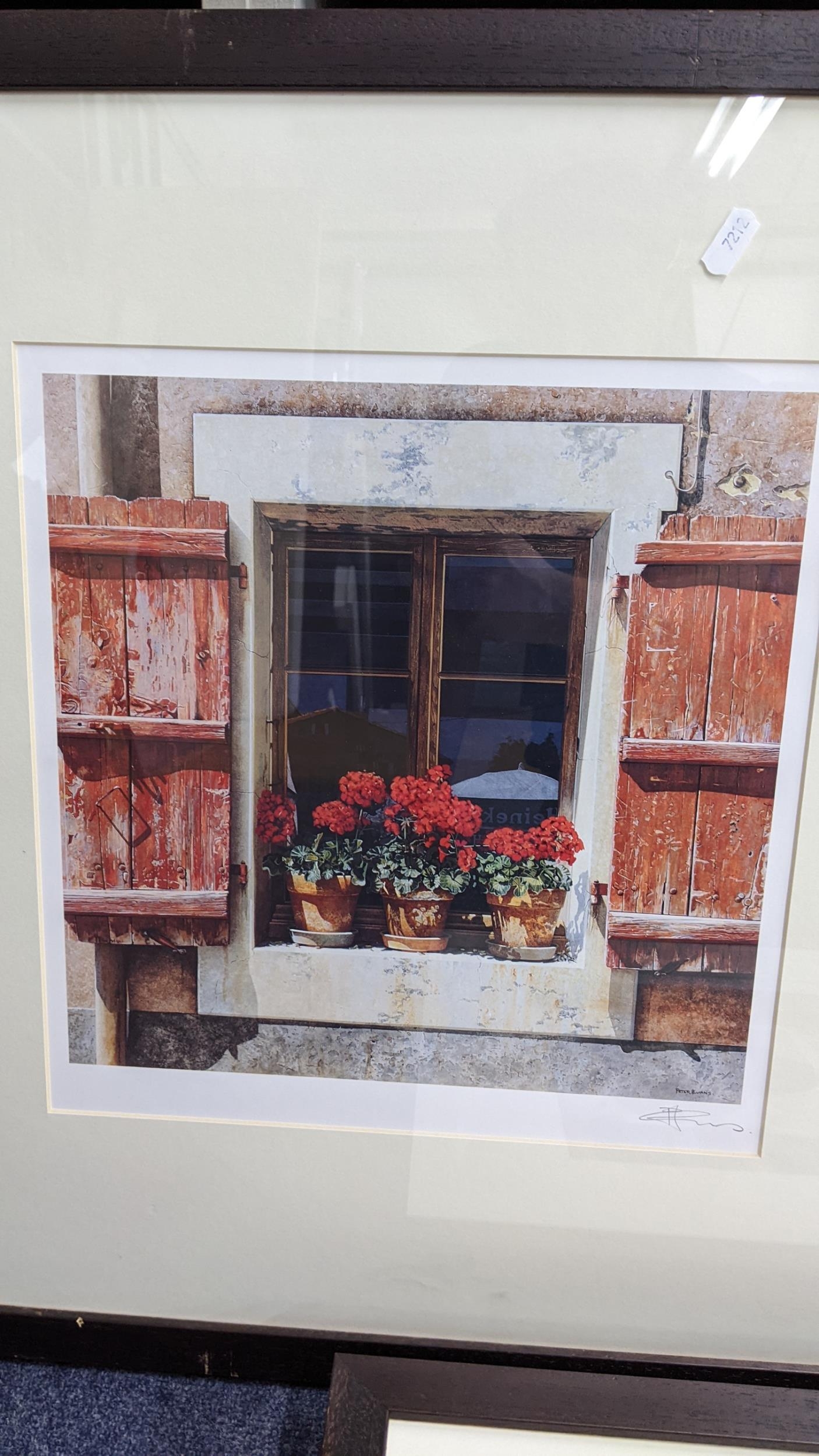 Three Peter Evans signed prints to include one entitled 'Cafe Window, Champagne' 33cm x 35cm, framed - Image 4 of 4