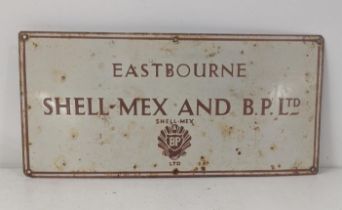A late 20th century Eastbourne Shell-Mex and BP ltd enamel advertising sign 46cmH x 46cm W Location: