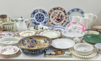 Mixed ceramics to include three Coalport jugs, child's feeding plates, Royal Crown Derby, a gilt