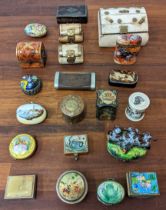 A collection of miniature trinket boxes to include a 19th century tortoiseshell box, a camel bone