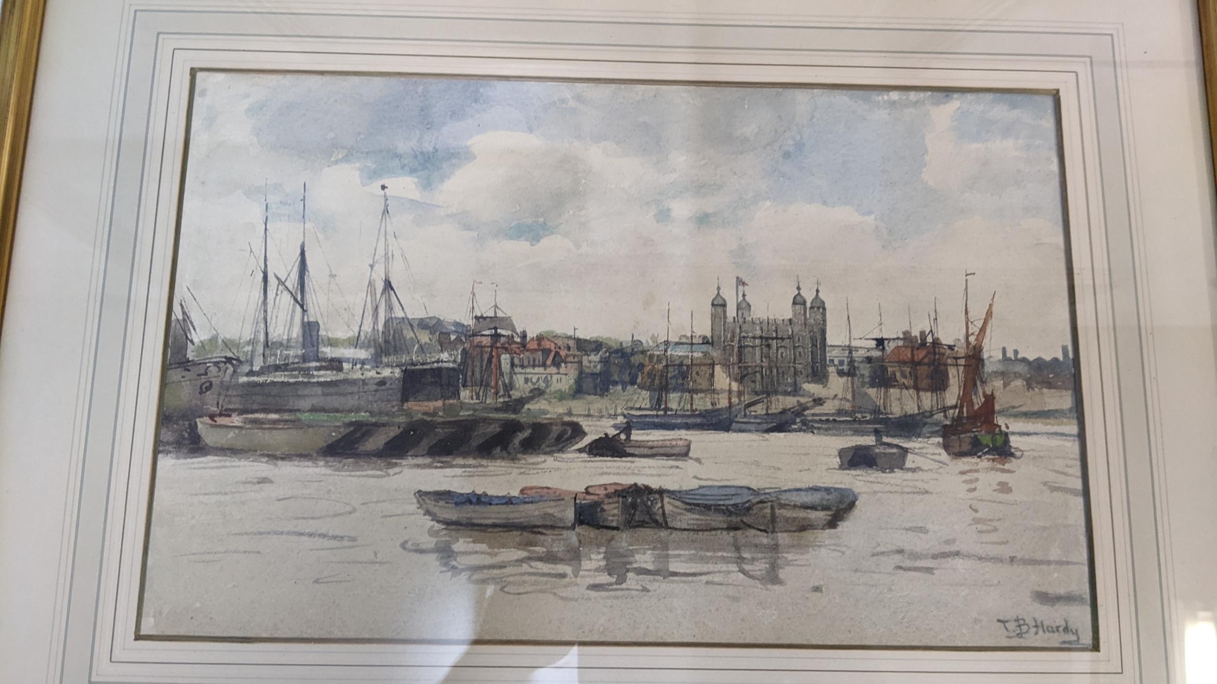 Attributed to Thomas Bush Hardy, 'A view of the Thames with boats' watercolour signed and J Wait - Image 3 of 3