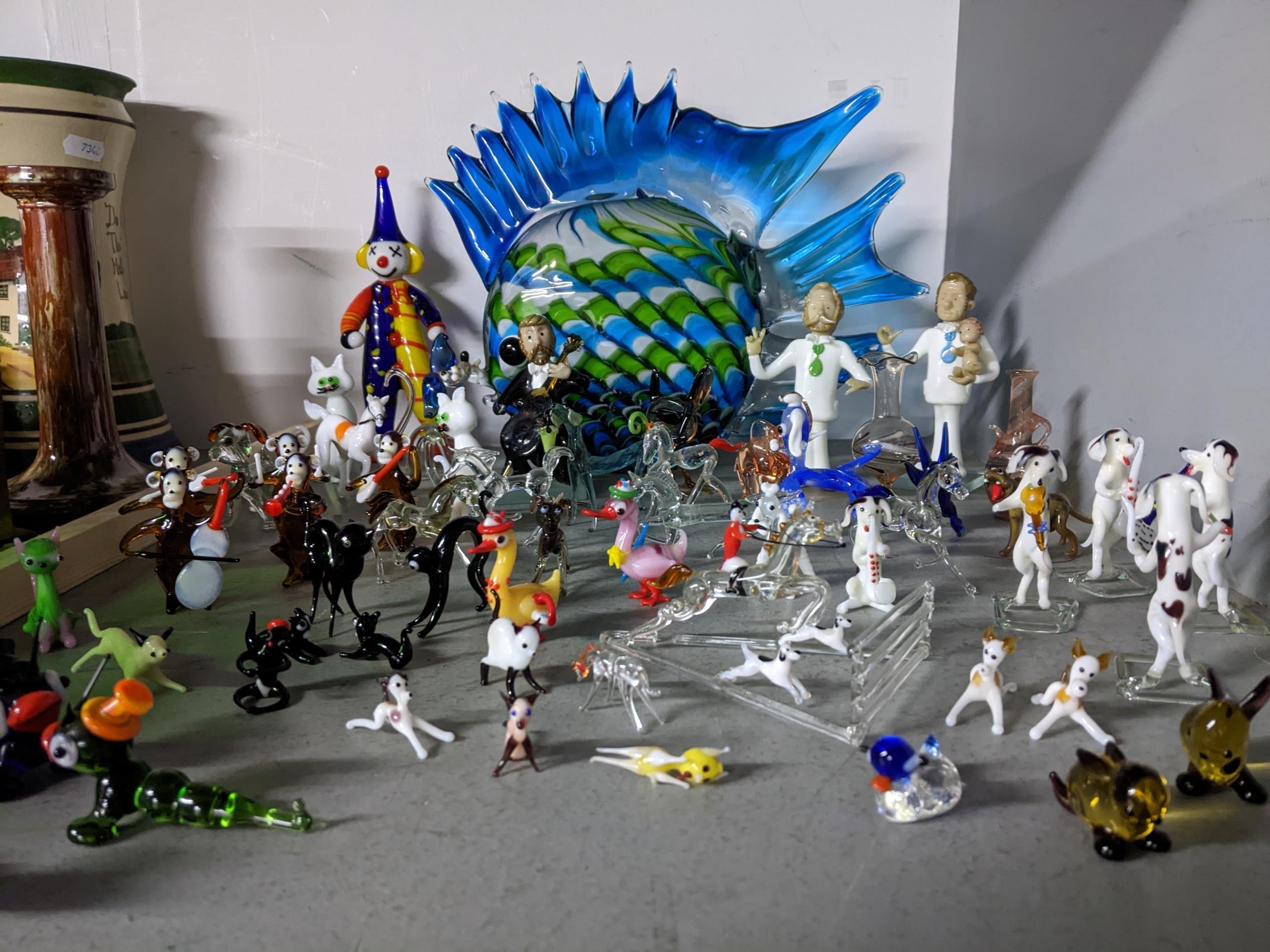 A collection of glass hemwork animals and figurines to include a monkey and a dog, horse and rider - Image 2 of 2