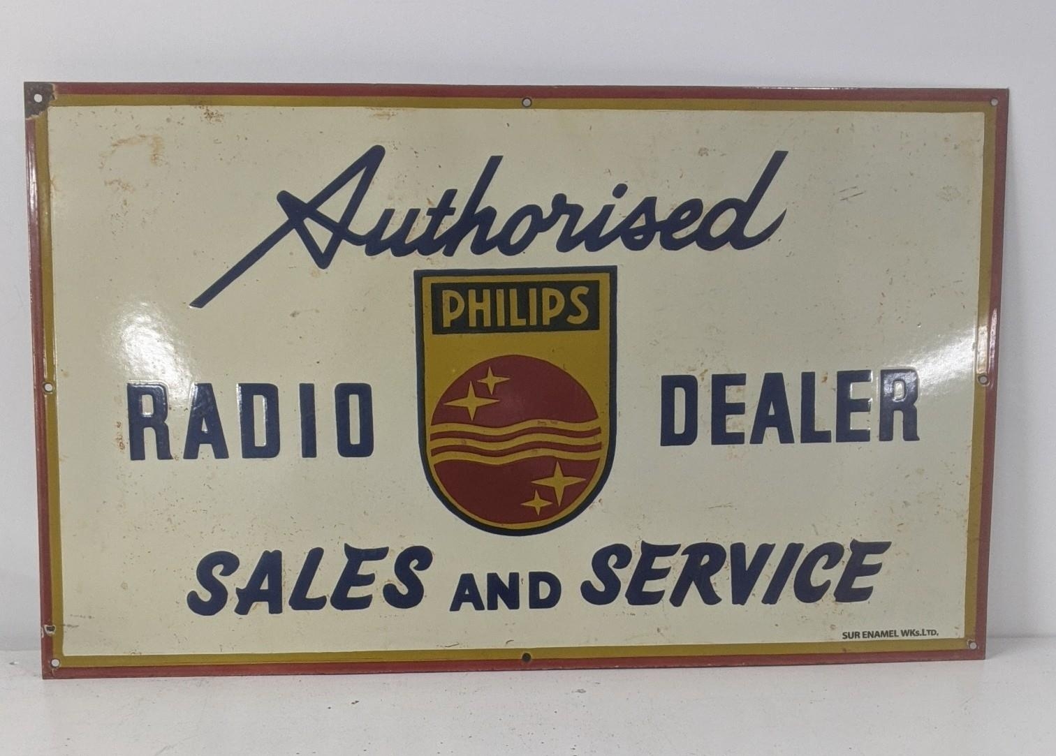A late 20th century Philips radio dealer enamel advertising sign 76cm W x 46cm H Location: If