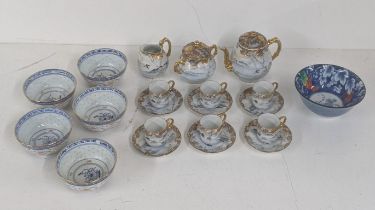 Mixed oriental ceramics to include a Japanese coffee set to include a coffee pot, sugar pot, cream