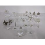 A mixed lot of miniature crystal figurines, some marked Swarovski to include a beetle, owl, salt and