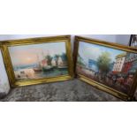 Burnett - Persian style street scene, oil painting on board, signed lower right corner, 62cm x 91cm,
