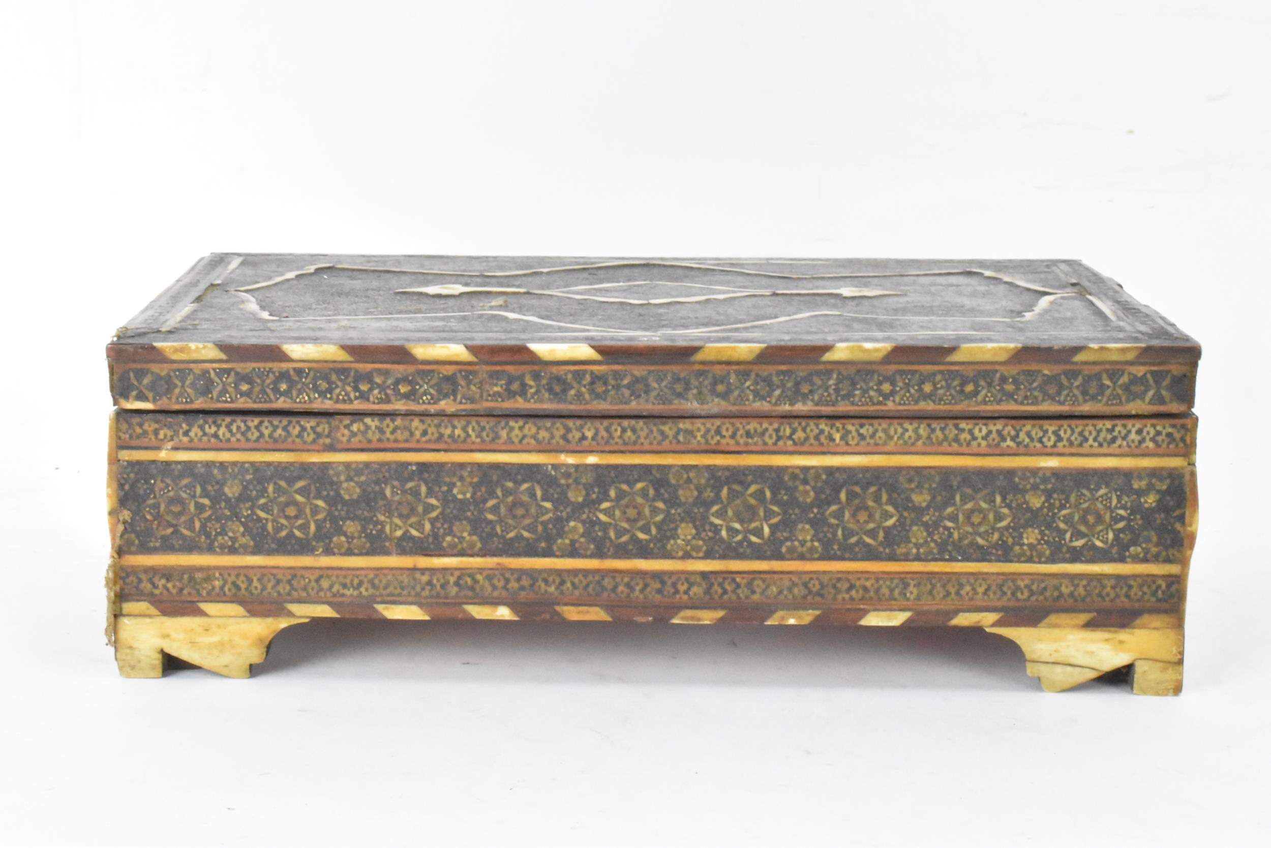 A Persian late Qajar dynasty box, of rectangular form, profusely inlaid with micro-mosaic inlaid - Image 3 of 6
