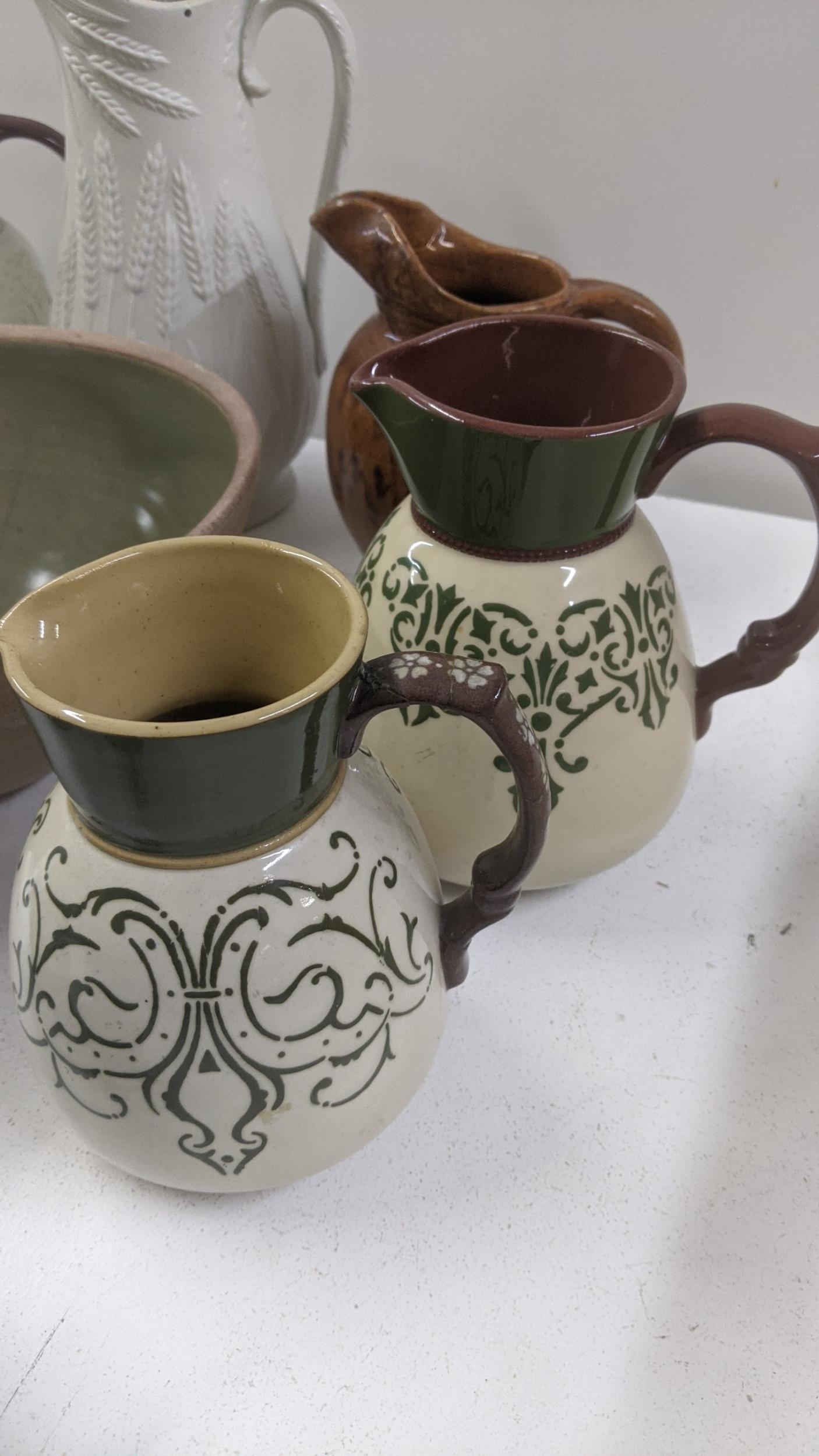 Mixed pottery items to include two Langley ware glazed jugs, a bowl and others together with - Image 5 of 9
