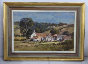 John Neale - An oil board entitled 'A Somerset farm, bladon' 48.5x31.5cm framed Location: If there