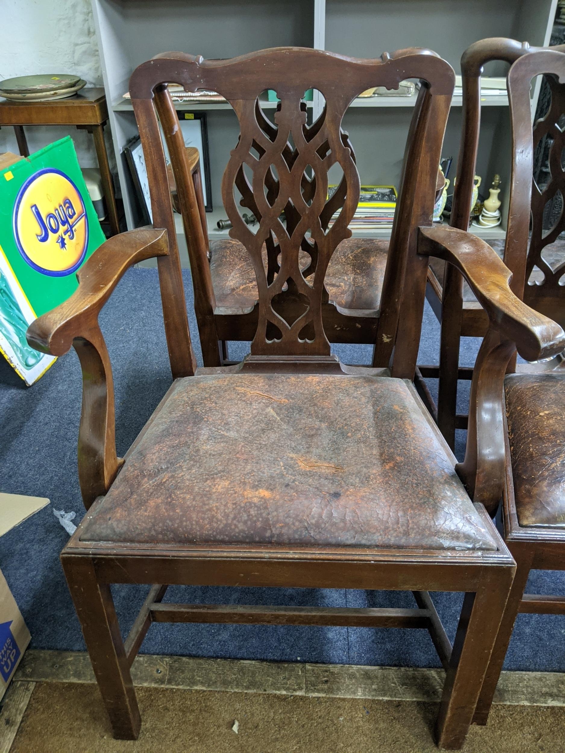 A set of six early 20th century Chippendale style dining chairs with overstuffed upholstered seats - Image 4 of 4