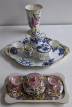 A Copeland blue and white cabaret set with two cups, cream jug, teapot A/F, sugar basin, a Mailing