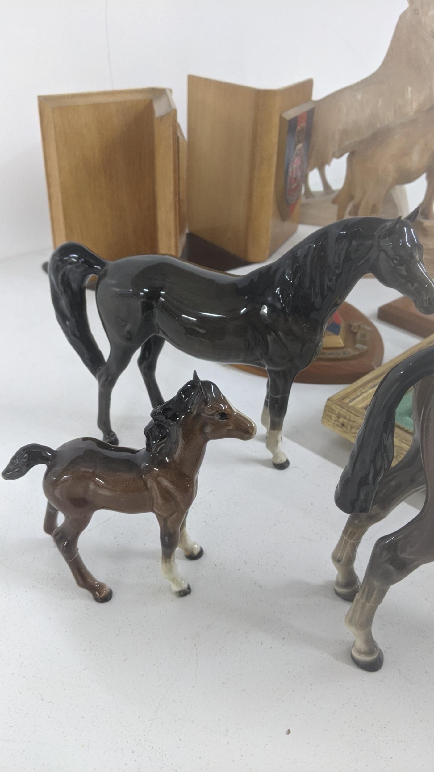 A mixed lot to include three Beswick horses A/F together with, crested plaque book ends and wall - Image 5 of 6