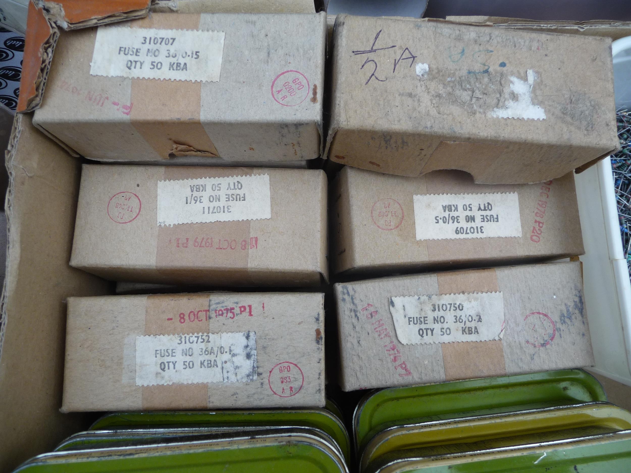 Large comprehensive group of mainly RS New Old Stock Fuses and Resistors with boxes of 1970’s GPO - Image 2 of 9