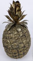 A vintage yellow metal ice bucket with plastic inner bucket, in the shape of a pineapple, by