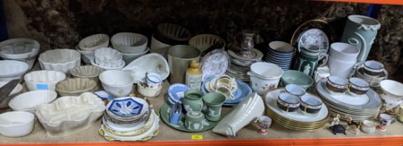 A mixed lot of ceramics to include a collection of jelly moulds, Wedgwood Jasper wares, and other
