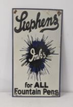 A late 20th century Stephens inks for all fountain pens enamel advertising sign 27cmW x48cmH