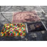 Two Pakistan Bokhara rugs largest 188cms & 121cms and a geometric woollen rug Location: If there