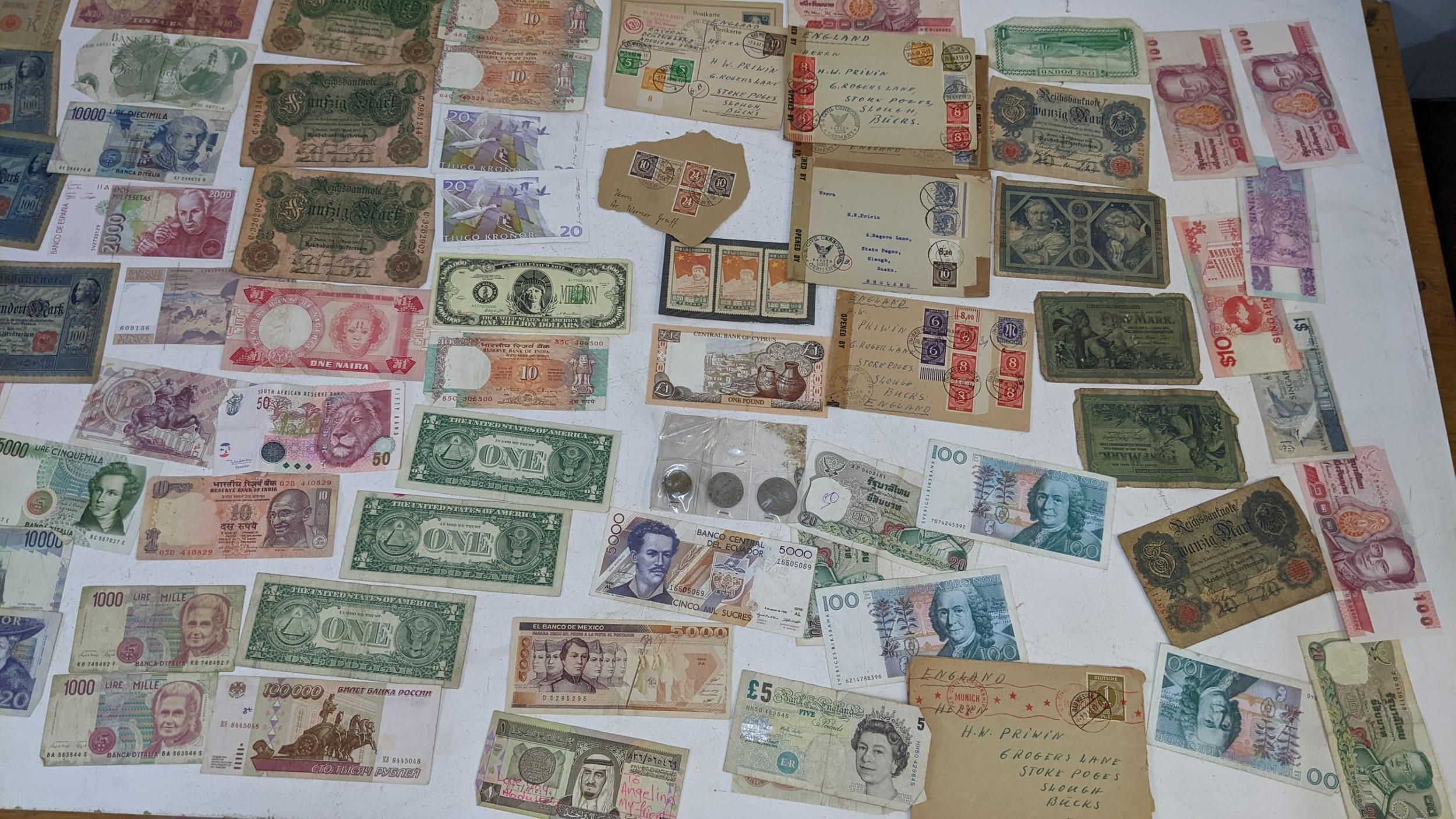 Banknotes and coins to include examples from Germany, Seden, Italy, Nigeria, Spain, Thailand, Isle - Image 3 of 3