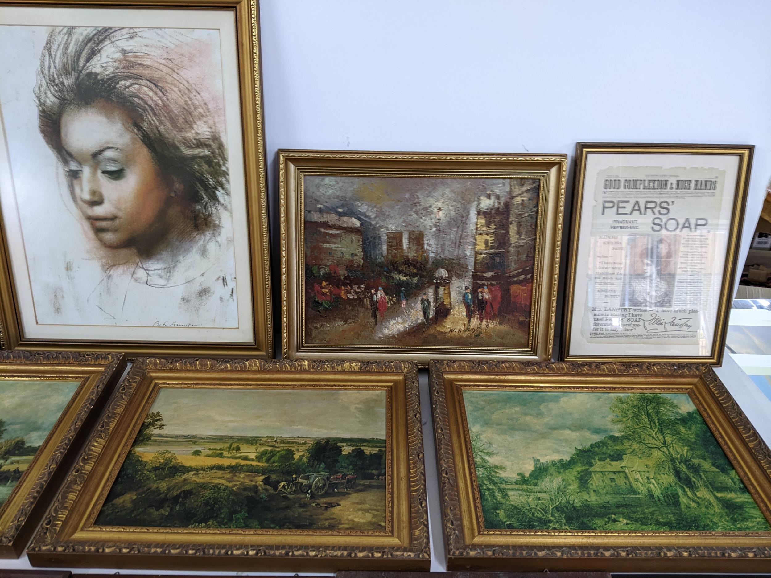 A mixed lot of framed pictures to include an oil on canvas of a French street scene by W Kirby, - Image 2 of 11
