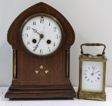 An Art Nouveau 8-day Japy Freres mantel clock, together with a J W Benson repeater carriage clock