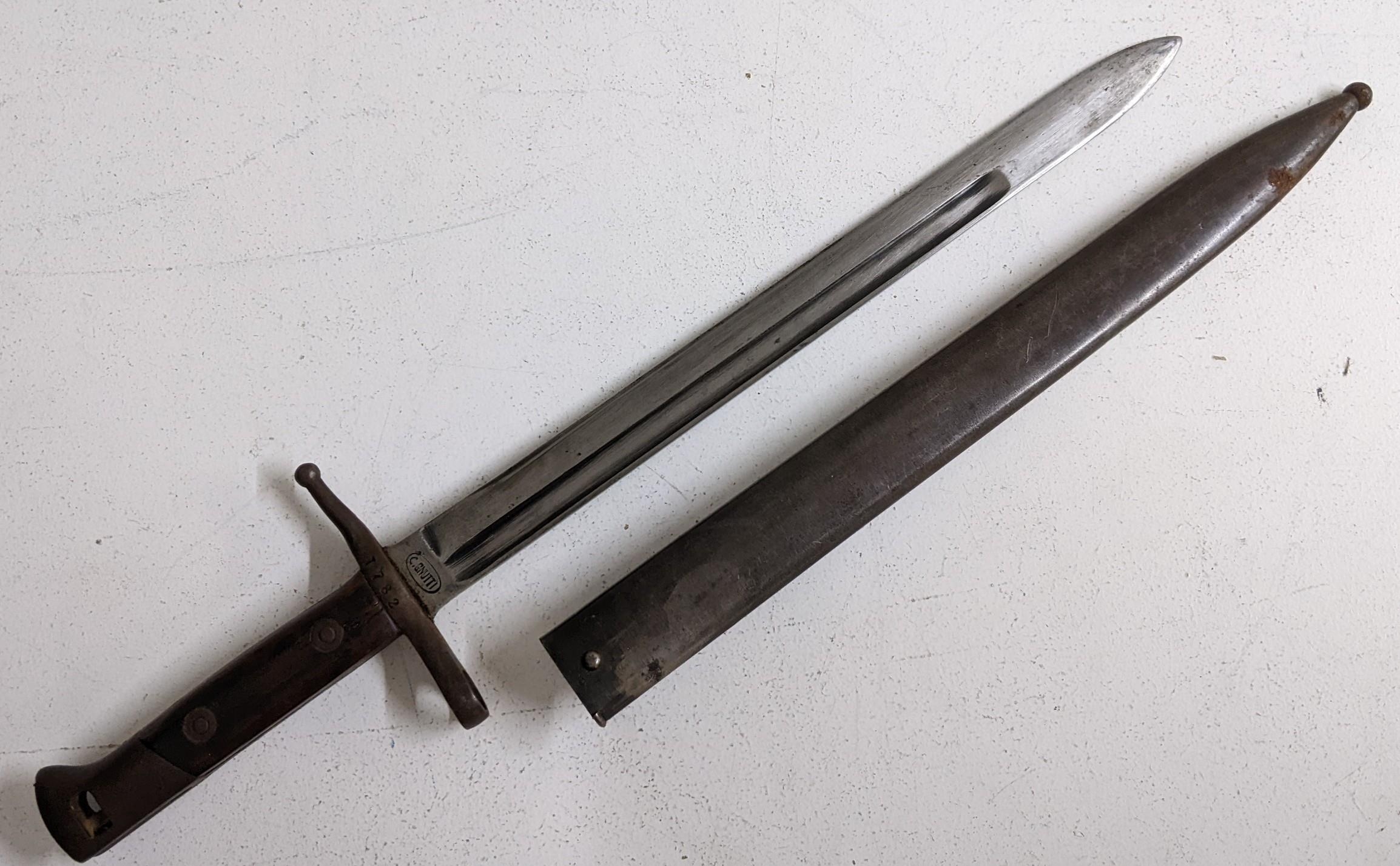 An Italian early 20th century bayonet, engraved C Gnutti, a Middle Eastern curved dagger with silver - Image 3 of 5