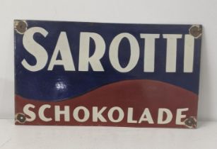 A late 20th century Sarotti Schokolade enamel advertising sign 48cmW x 27cm H Location: If there