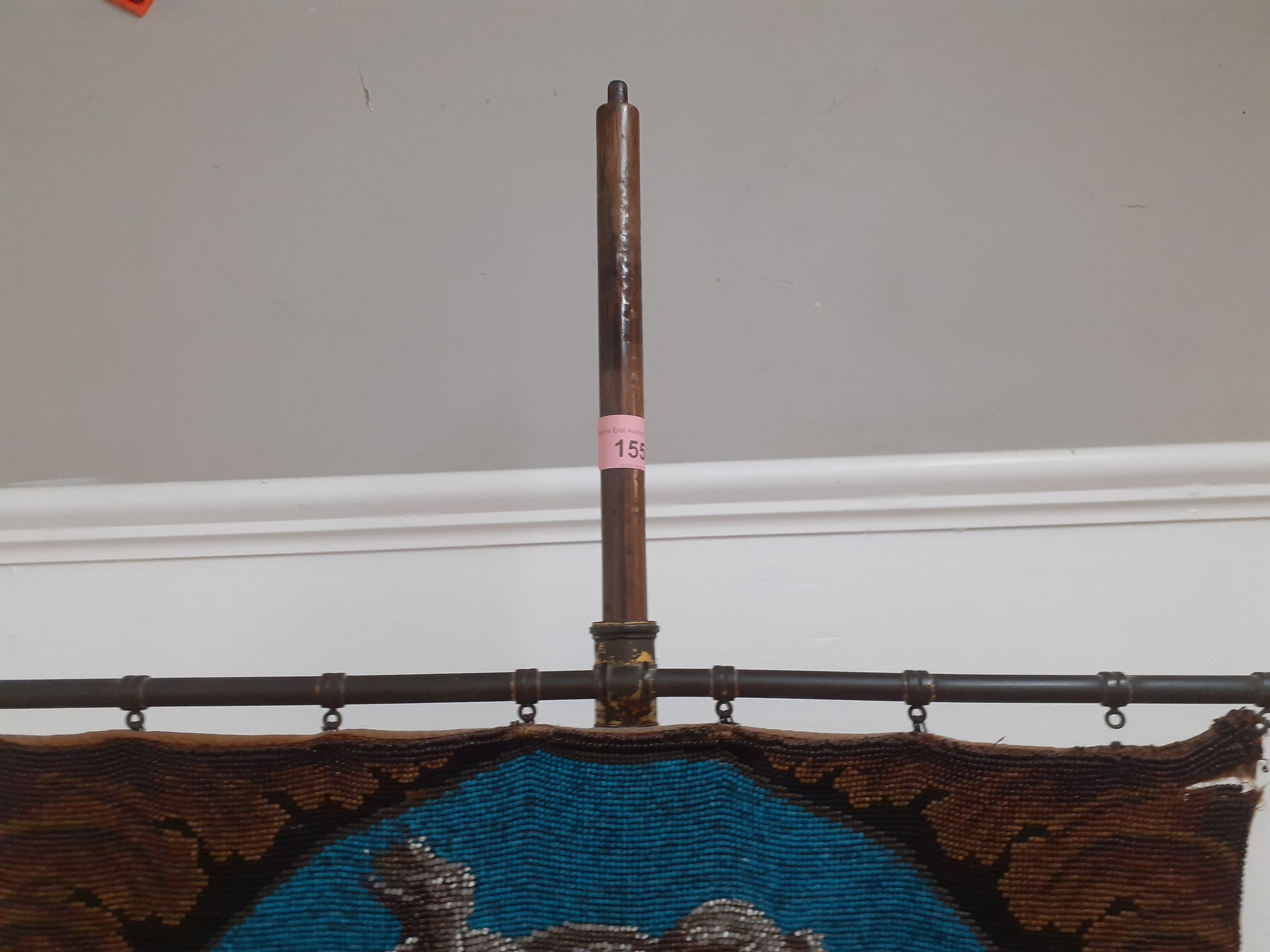 A Regency mahogany pole screen A/F with an embroidered screen depicting an image of a cherub and - Image 3 of 4