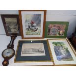 ***THIS LOT HAS BEEN WITHDRAWN*** A 20th century barometer and various framed pictures to include an