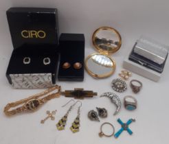 A quantity of vintage costume jewellery and watches to include a pair of late 20th Century Ciro