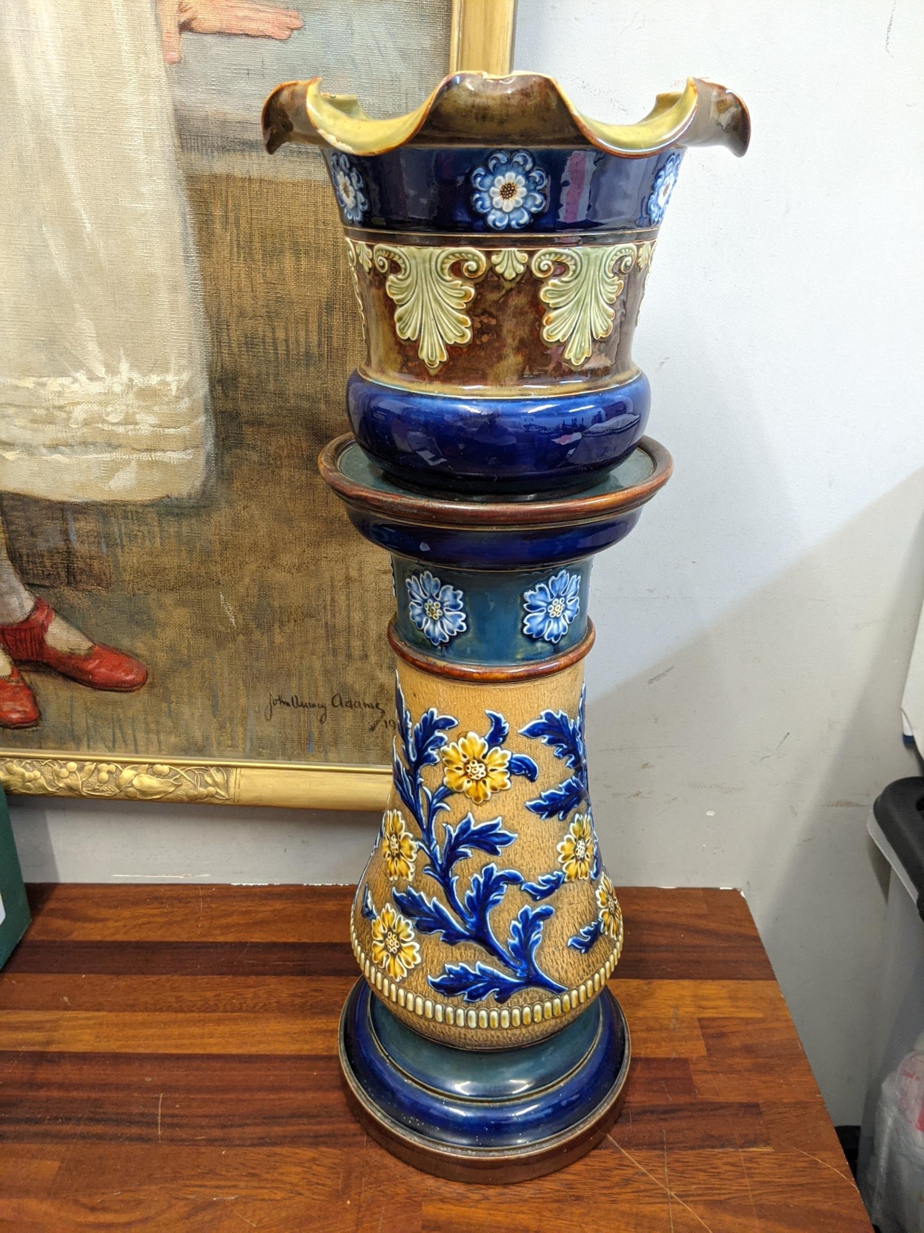 A Royal Doulton jardiniere stand and a plant pot Location: If there is no condition report shown,
