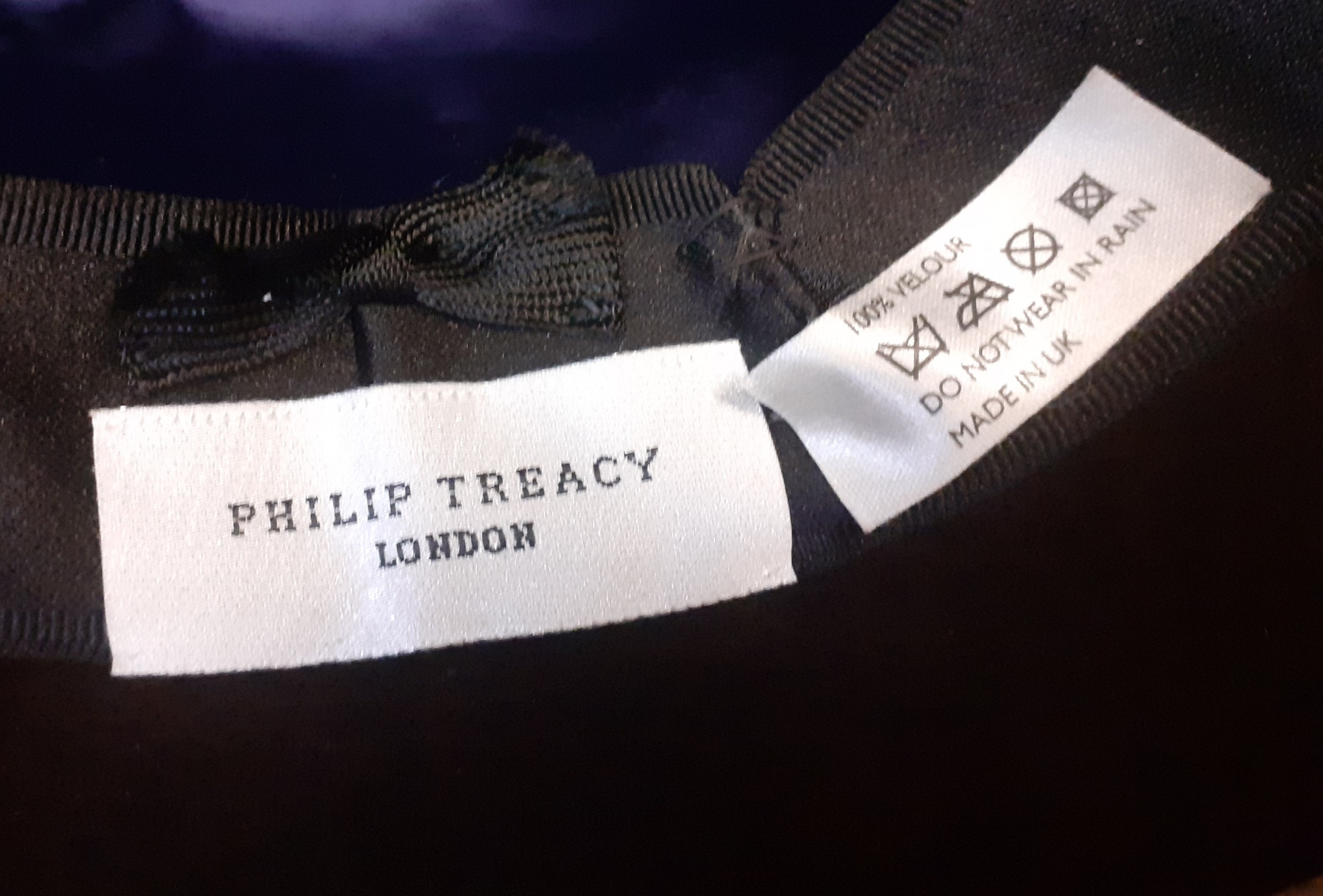 Philip Treacy- A ladies brown velour hat with brown satin double bow detail to the band, internal - Image 5 of 6