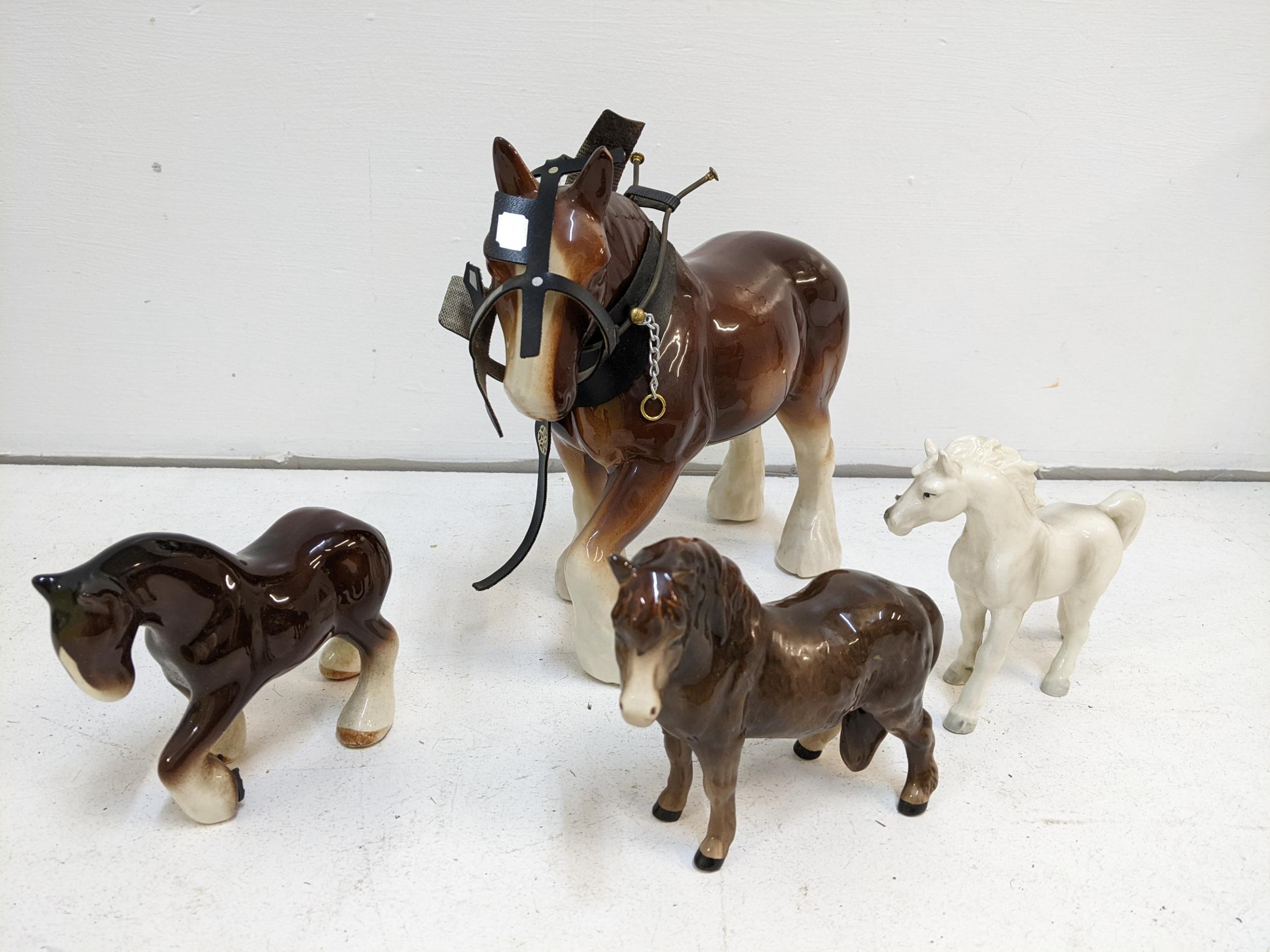 Ceramics to include a pair of Chinese turquoise glazed model dogs, a china shire horse, fossils - Image 3 of 4