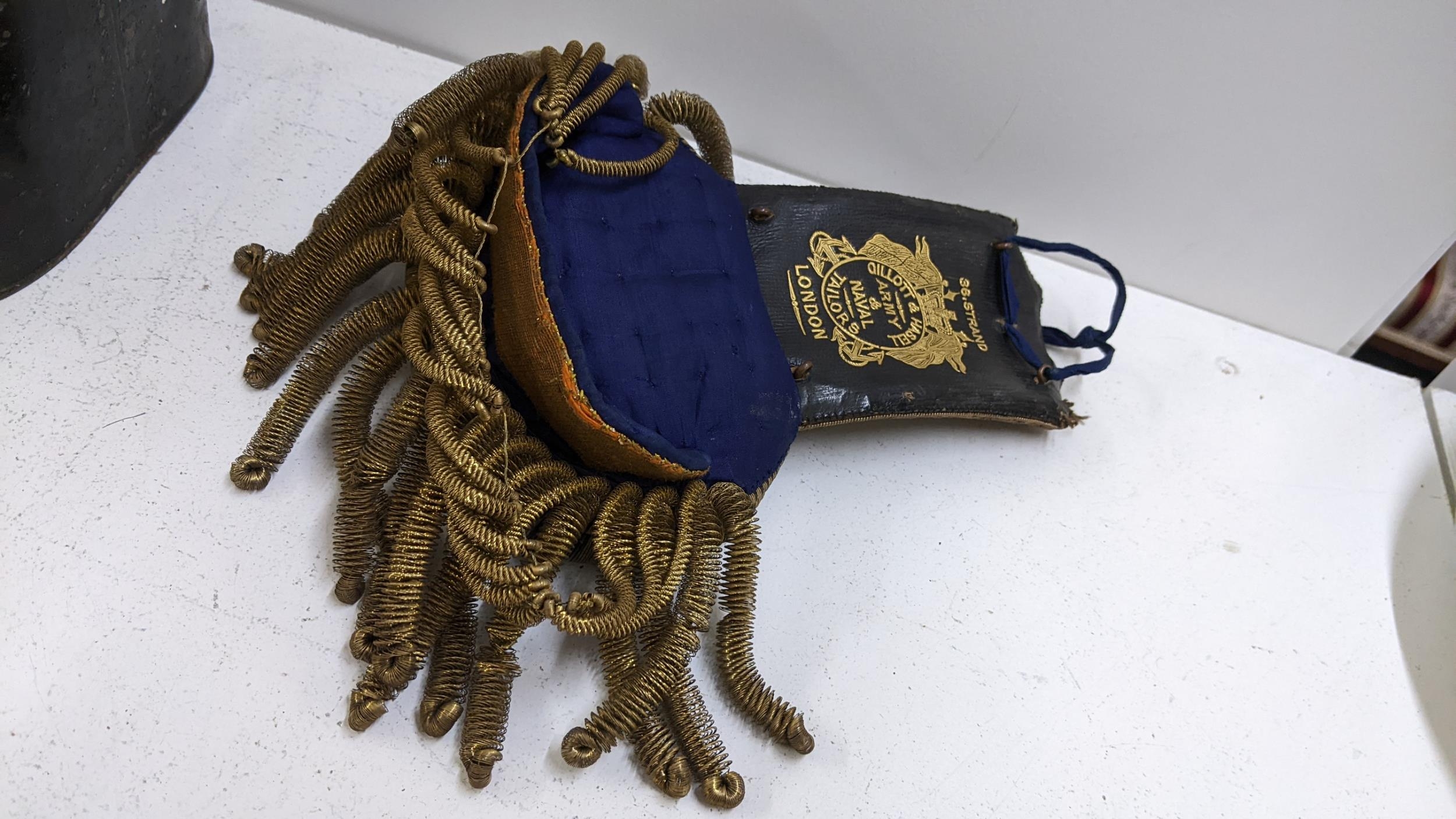 A cased pair of early 20th century Royal Navy Reserve officers dress epaulettes, the tin case - Image 2 of 4