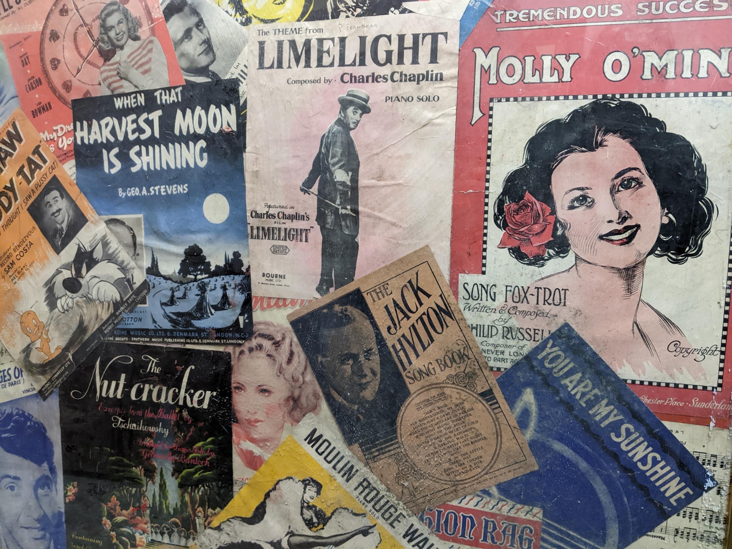 A large framed and glazed montage of vintage song sheet covers to include Molly O'ming and others, - Image 4 of 4