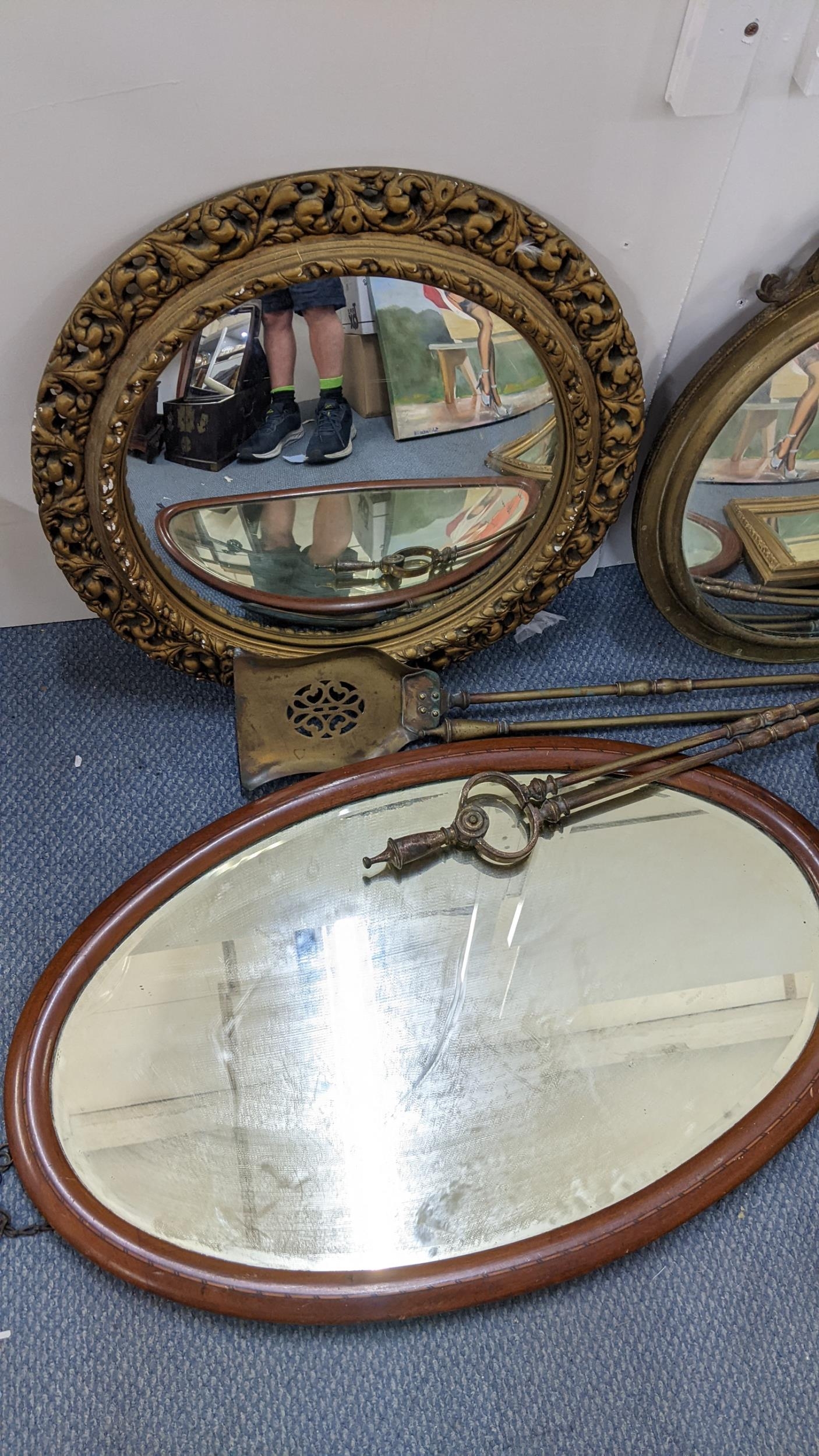 A mixed lot to include a Victorian child's desk, fireside implements and four mirrors to include - Image 2 of 5