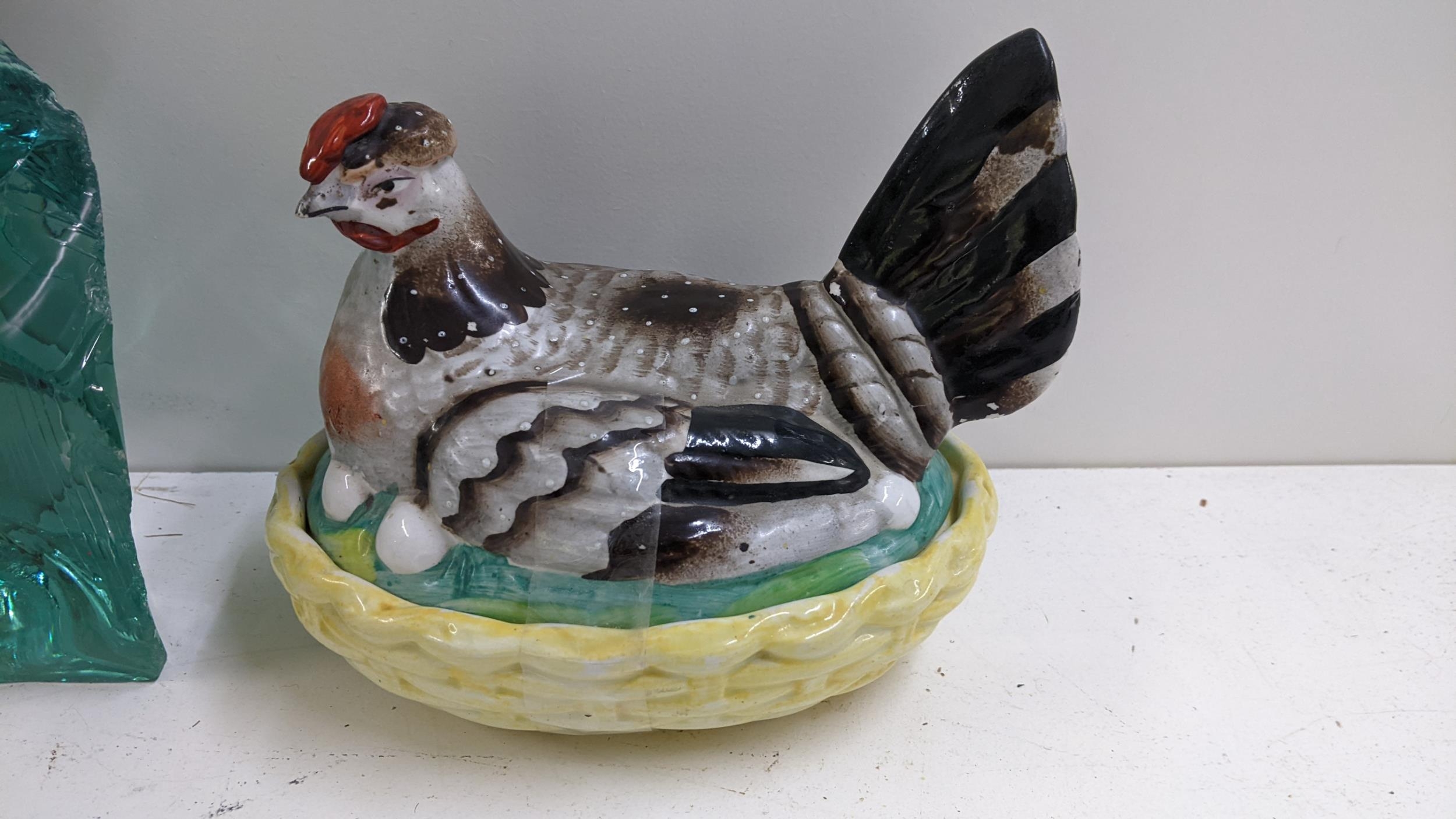 A 19th century Staffordshire egg basket with a chicken cover together with a mid 20th century - Image 2 of 4