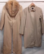 Mixed ladies coats comprising a lightweight beige cashmere mix Escada coat with fox fur collar,