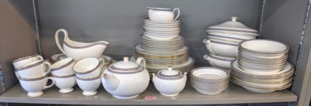 A Wedgwood Palatia pattern dinner service to include tow meat plates, two lidded tureens, dinner