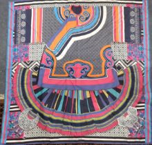 A Shanghai-Tang colourful silk scarf having hand-rolled edges, 34" X 34". Location: BWR If there