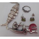 A small group of silver jewellery to include a 1970's JH Breakell of Newport, Rhode Island owl and