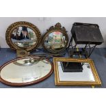 A mixed lot to include a Victorian child's desk, fireside implements and four mirrors to include