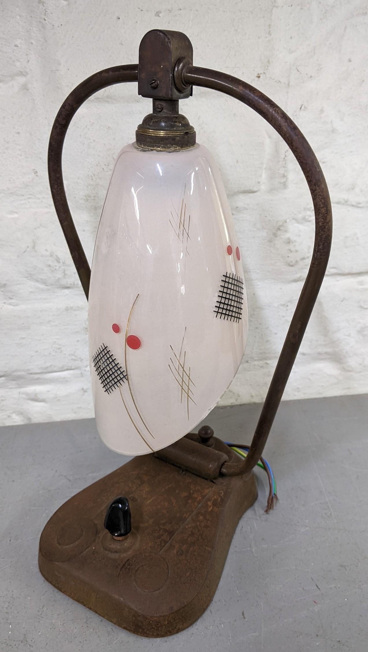 An Arts and Crafts style lamp with glass shade Location: If there is no condition report, please - Image 2 of 2