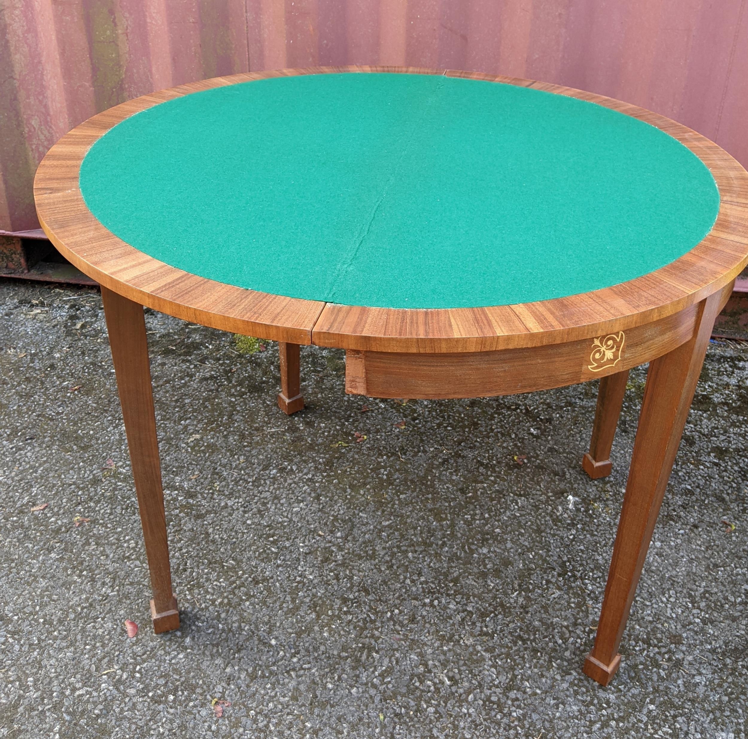 A mid 20th century Italian Sorrento inlaid fold over card table, inset green baize, on square - Image 2 of 2