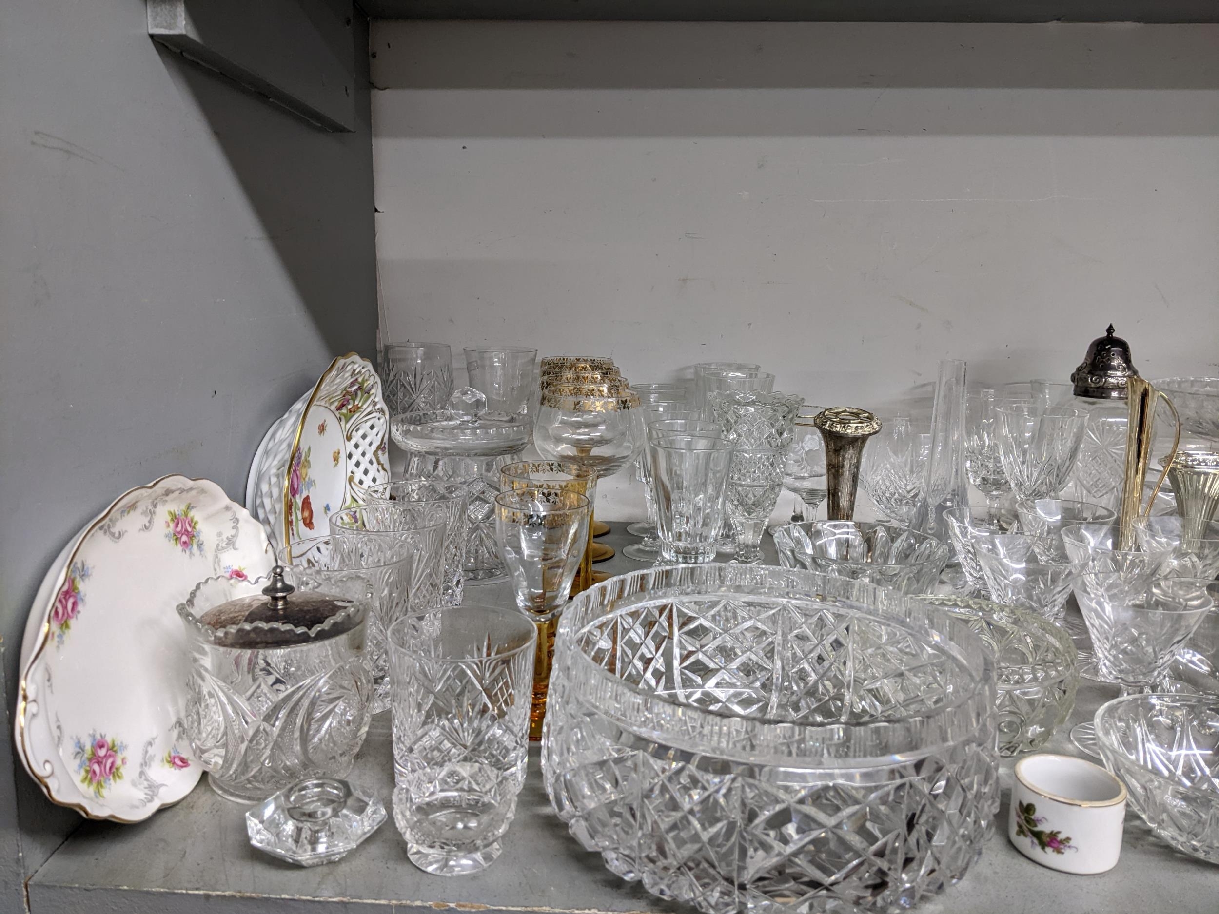 A mixed lot of cut and pressed table glassware, ceramics and other items to include a cake stand, - Image 2 of 4