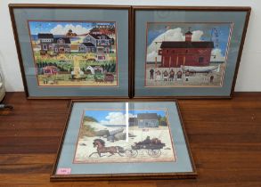Three Charles Wyscoki prints to include Black Cherry Harbour Town, The Sea Buglers and Cape Cod